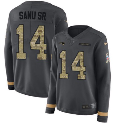 Nike New England Patriots #14 Mohamed Sanu Sr Anthracite Salute to Service Women's Stitched NFL Limited Therma Long Sleeve Jersey
